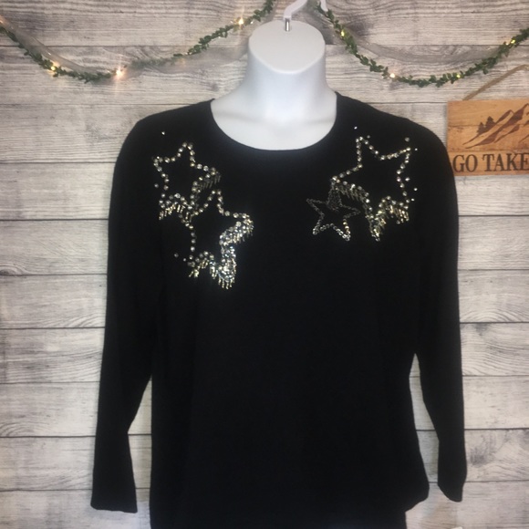 INC International Concepts Sweaters - INC Anna Sui Black Embellished Star Sweater SZ 1X